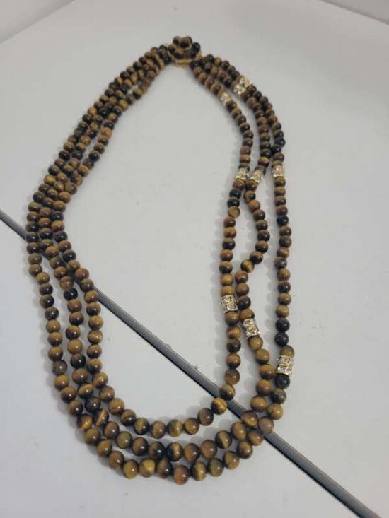 Golden Tiger Authentic Tiger Eye Stone Beads in a Tri Strand with Gold tone closure